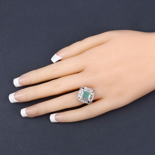 "2.57 Carat Genuine Emerald, White Topaz and White Diamond .925 Sterling Silver Ring on sale at MyriadMart