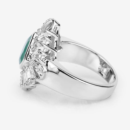 "2.57 Carat Genuine Emerald, White Topaz and White Diamond .925 Sterling Silver Ring on sale at MyriadMart