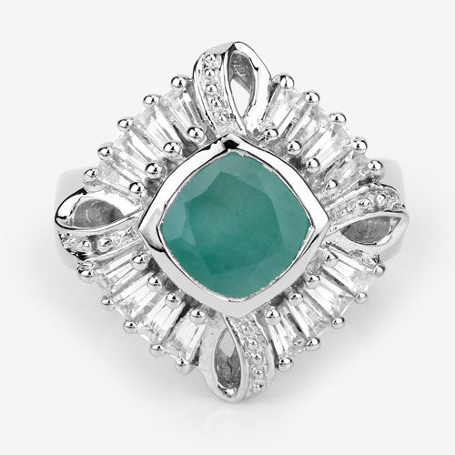 "2.57 Carat Genuine Emerald, White Topaz and White Diamond .925 Sterling Silver Ring on sale at MyriadMart