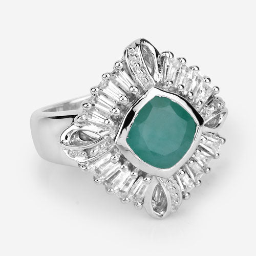 "2.57 Carat Genuine Emerald, White Topaz and White Diamond .925 Sterling Silver Ring on sale at MyriadMart