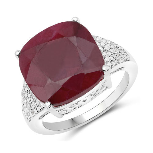 14.47 Carat Dyed Ruby and White Topaz .925 Sterling Silver Ring on sale at MyriadMart