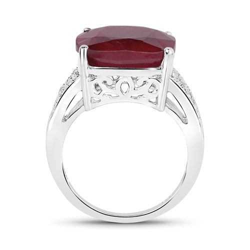 14.47 Carat Dyed Ruby and White Topaz .925 Sterling Silver Ring on sale at MyriadMart