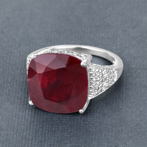 14.47 Carat Dyed Ruby and White Topaz .925 Sterling Silver Ring on sale at MyriadMart