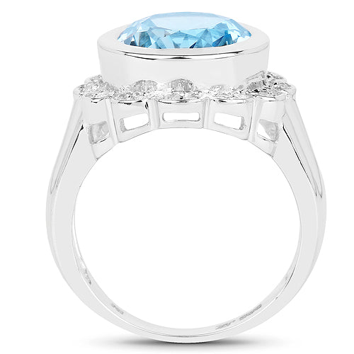 5.39 Carat Genuine Blue Topaz and White Topaz .925 Sterling Silver Ring on sale at MyriadMart
