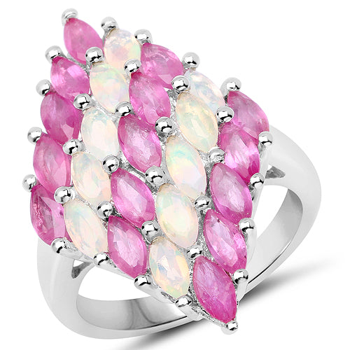 2.95 Carat Genuine Ethiopian Opal and Ruby .925 Sterling Silver Ring on sale at MyriadMart