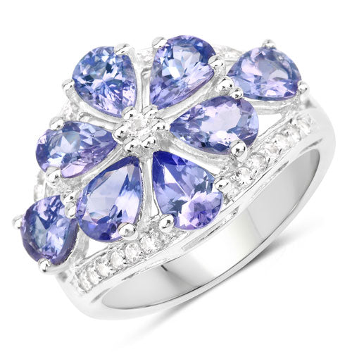 3.24 Carat Genuine Tanzanite and White Topaz .925 Sterling Silver Ring on sale at MyriadMart
