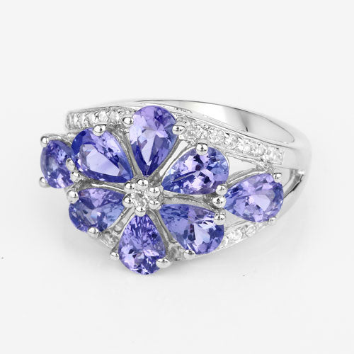 3.24 Carat Genuine Tanzanite and White Topaz .925 Sterling Silver Ring on sale at MyriadMart