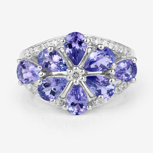 3.24 Carat Genuine Tanzanite and White Topaz .925 Sterling Silver Ring on sale at MyriadMart