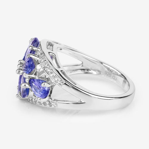 3.24 Carat Genuine Tanzanite and White Topaz .925 Sterling Silver Ring on sale at MyriadMart
