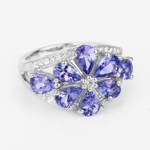 3.24 Carat Genuine Tanzanite and White Topaz .925 Sterling Silver Ring on sale at MyriadMart