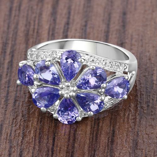 3.24 Carat Genuine Tanzanite and White Topaz .925 Sterling Silver Ring on sale at MyriadMart
