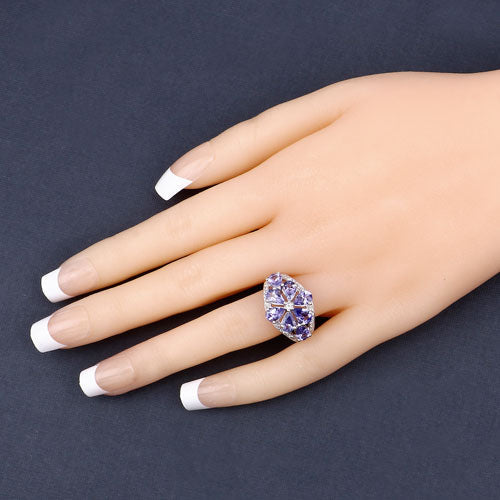 3.24 Carat Genuine Tanzanite and White Topaz .925 Sterling Silver Ring on sale at MyriadMart