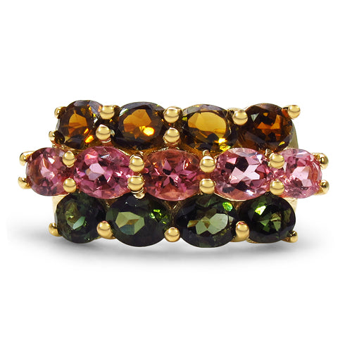 14K Yellow Gold Plated 4.58 Carat Genuine Multi Tourmaline .925 Sterling Silver Ring on sale at MyriadMart
