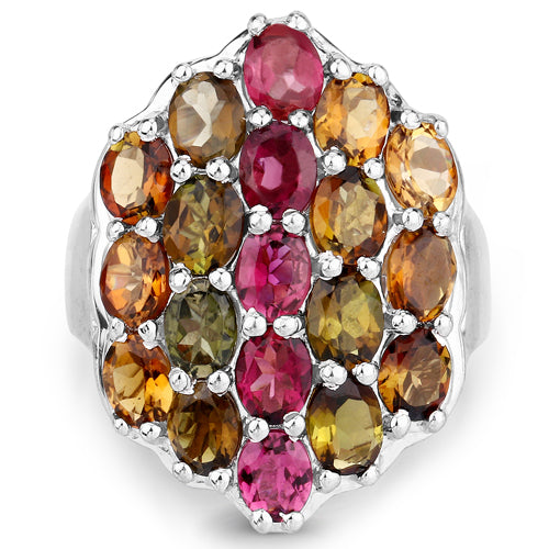 5.89 Carat Genuine Multi Tourmaline .925 Sterling Silver Ring on sale at MyriadMart