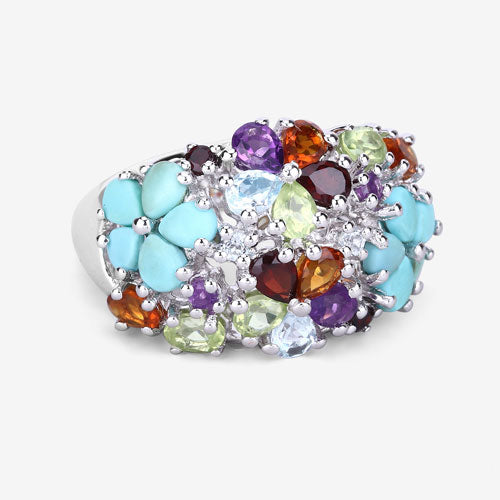 4.03 Carat Genuine Multi Stones .925 Sterling Silver Ring on sale at MyriadMart