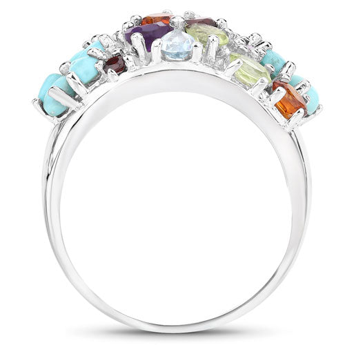 4.03 Carat Genuine Multi Stones .925 Sterling Silver Ring on sale at MyriadMart