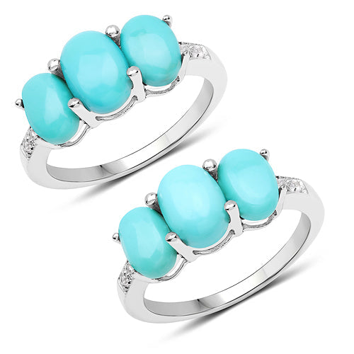 2.97 Carat Genuine Turquoise and White Zircon .925 Sterling Silver Ring on sale at MyriadMart