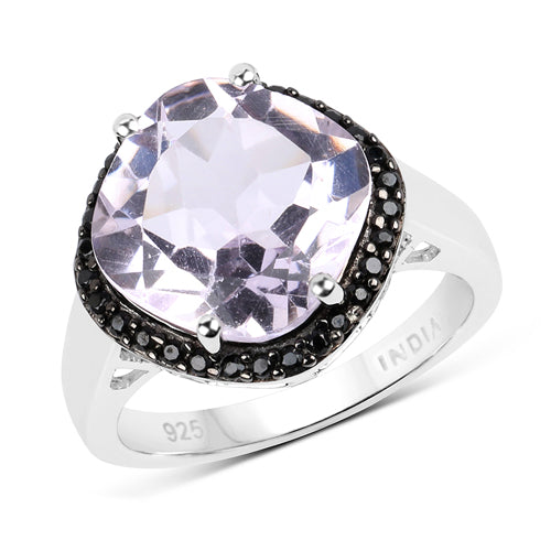5.50 Carat Genuine Pink Amethyst & Black Spinel .925 Sterling Silver Ring on sale at MyriadMart