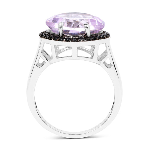 5.50 Carat Genuine Pink Amethyst & Black Spinel .925 Sterling Silver Ring on sale at MyriadMart