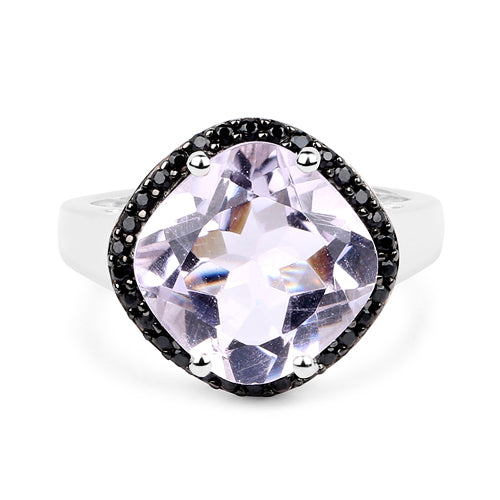 5.50 Carat Genuine Pink Amethyst & Black Spinel .925 Sterling Silver Ring on sale at MyriadMart