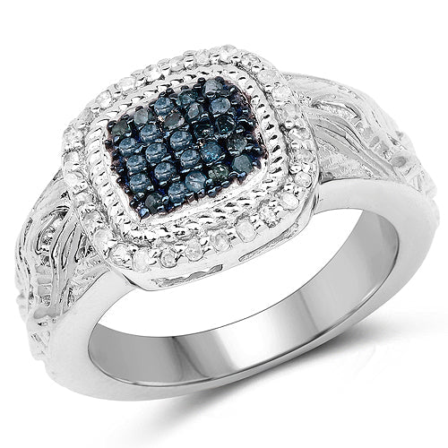 0.28 Carat Genuine Blue Diamond and White Diamond .925 Sterling Silver Ring on sale at MyriadMart