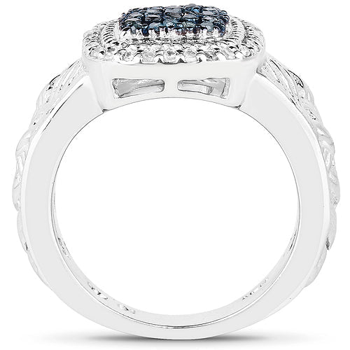 0.28 Carat Genuine Blue Diamond and White Diamond .925 Sterling Silver Ring on sale at MyriadMart