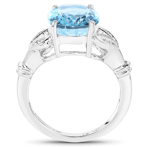 7.29 Carat Genuine Swiss Blue Topaz & White Topaz .925 Sterling Silver Ring on sale at MyriadMart