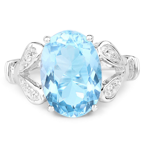 7.29 Carat Genuine Swiss Blue Topaz & White Topaz .925 Sterling Silver Ring on sale at MyriadMart