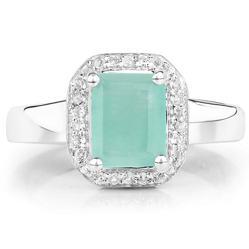 1.73 Carat Genuine Emerald & White Topaz .925 Sterling Silver Ring on sale at MyriadMart