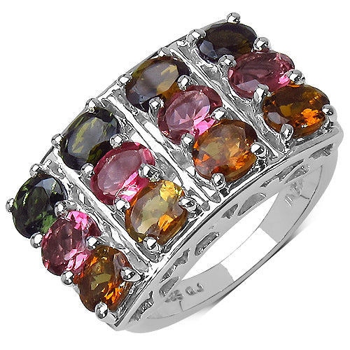 3.72 Carat Genuine Multi Tourmaline .925 Sterling Silver Ring on sale at MyriadMart