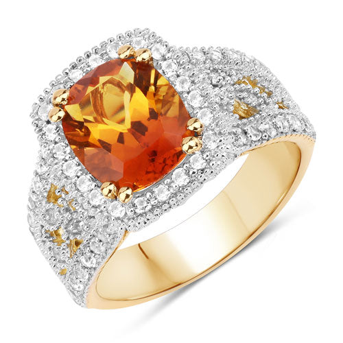 3.71 Carat Genuine Citrine and White Topaz .925 Sterling Silver Ring on sale at MyriadMart