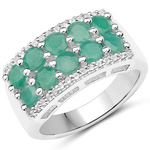 1.85 Carat Genuine Emerald and White Topaz .925 Sterling Silver Ring on sale at MyriadMart