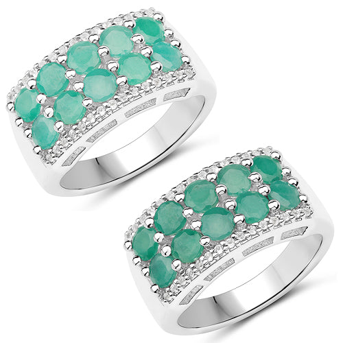 1.85 Carat Genuine Emerald and White Topaz .925 Sterling Silver Ring on sale at MyriadMart