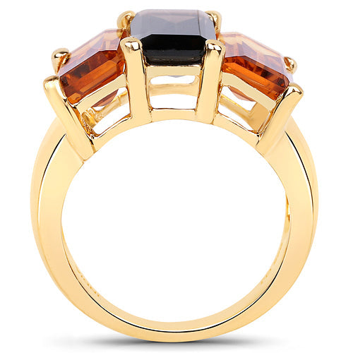 14K Yellow Gold Plated 8.14 Carat Genuine Smoky Quartz, Citrine and Champagne Quartz .925 Sterling Silver Ring on sale at MyriadMart