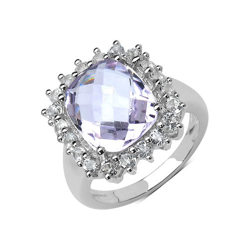 5.55 Carat Genuine Pink Amethyst and White Topaz .925 Sterling Silver Ring on sale at MyriadMart