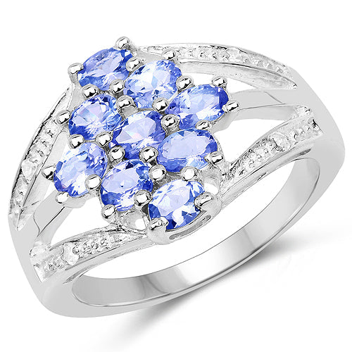 1.59 Carat Genuine Tanzanite and White Topaz .925 Sterling Silver Ring on sale at MyriadMart