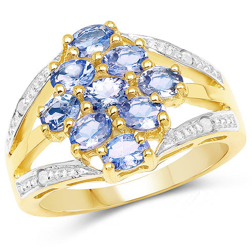 14K Yellow Gold Plated 1.59 Carat Genuine Tanzanite and White Topaz .925 Sterling Silver Ring on sale at MyriadMart