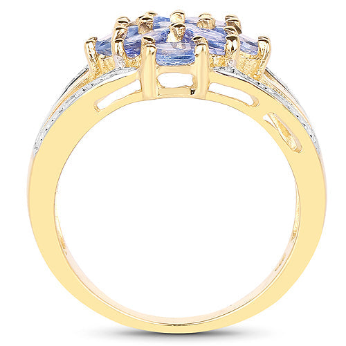 14K Yellow Gold Plated 1.59 Carat Genuine Tanzanite and White Topaz .925 Sterling Silver Ring on sale at MyriadMart