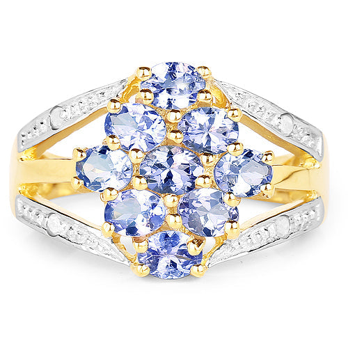 14K Yellow Gold Plated 1.59 Carat Genuine Tanzanite and White Topaz .925 Sterling Silver Ring on sale at MyriadMart