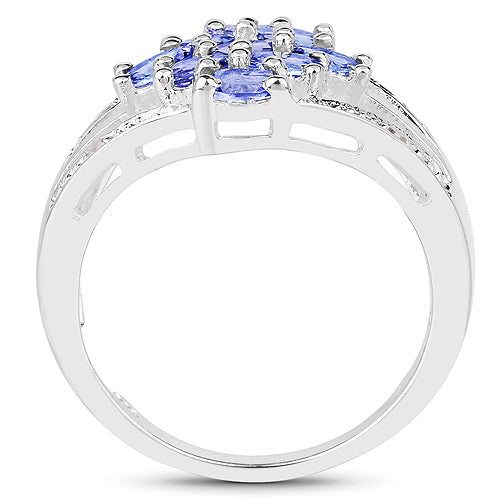 1.59 Carat Genuine Tanzanite and White Topaz .925 Sterling Silver Ring on sale at MyriadMart