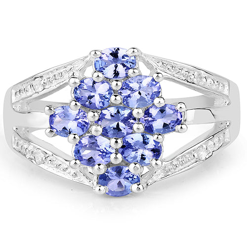 1.59 Carat Genuine Tanzanite and White Topaz .925 Sterling Silver Ring on sale at MyriadMart