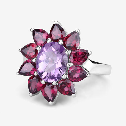 5.65 Carat Genuine Amethyst and Rhodolite .925 Sterling Silver Ring on sale at MyriadMart