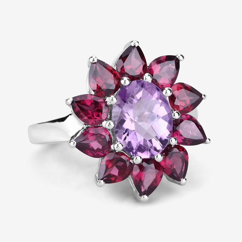 5.65 Carat Genuine Amethyst and Rhodolite .925 Sterling Silver Ring on sale at MyriadMart