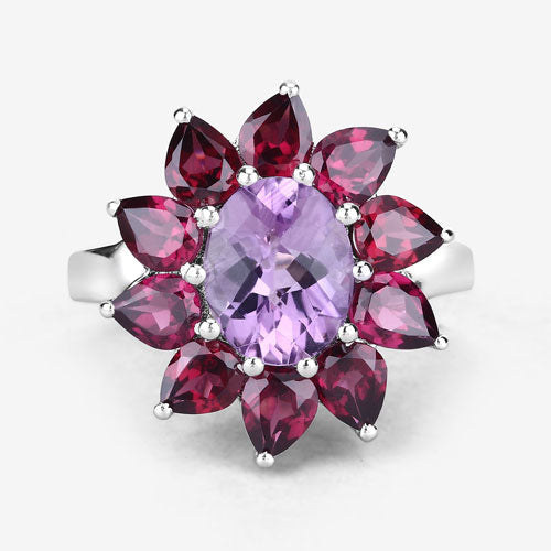 5.65 Carat Genuine Amethyst and Rhodolite .925 Sterling Silver Ring on sale at MyriadMart