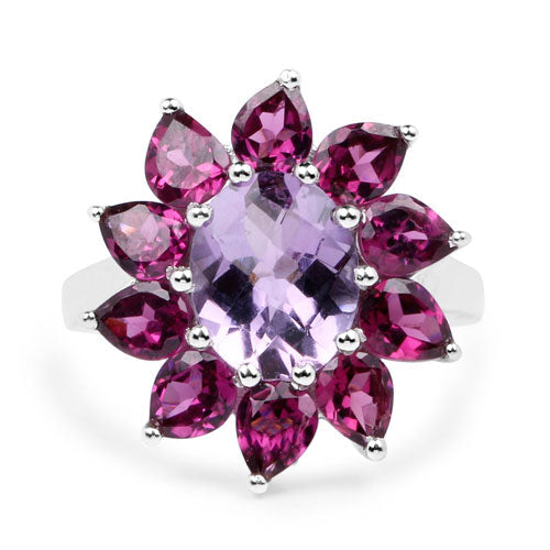 5.65 Carat Genuine Amethyst and Rhodolite .925 Sterling Silver Ring on sale at MyriadMart