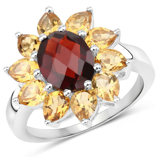 5.50 Carat Genuine Garnet and Citrine .925 Sterling Silver Ring on sale at MyriadMart