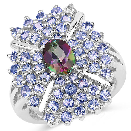 2.86 Carat Genuine Mystic Topaz and Tanzanite .925 Sterling Silver Ring on sale at MyriadMart