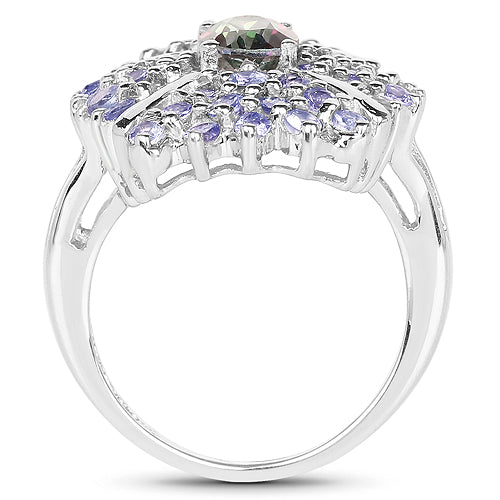 2.86 Carat Genuine Mystic Topaz and Tanzanite .925 Sterling Silver Ring on sale at MyriadMart