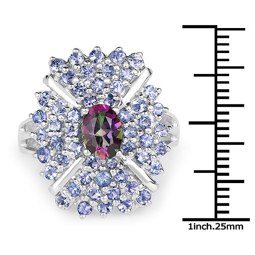 2.86 Carat Genuine Mystic Topaz and Tanzanite .925 Sterling Silver Ring on sale at MyriadMart