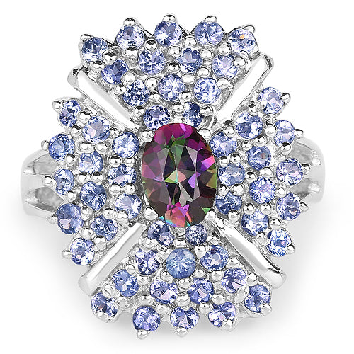 2.86 Carat Genuine Mystic Topaz and Tanzanite .925 Sterling Silver Ring on sale at MyriadMart